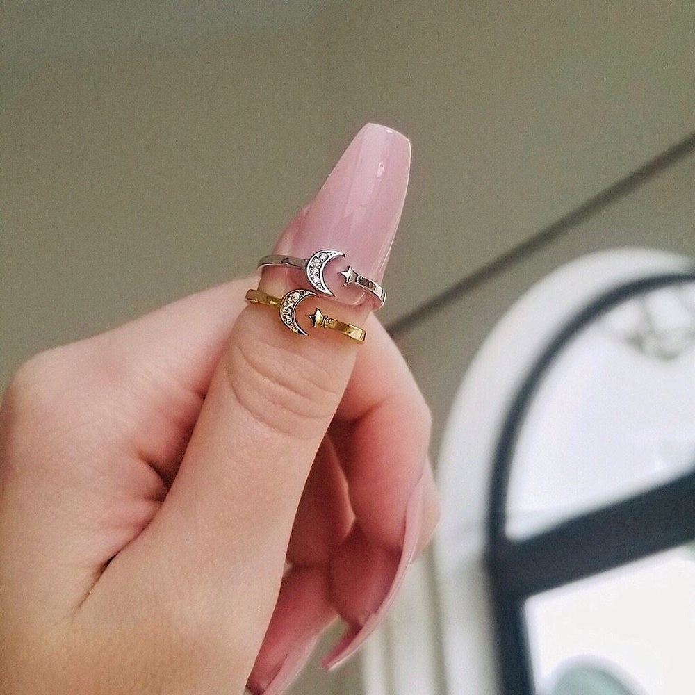 Crescent Moon and Star Ring